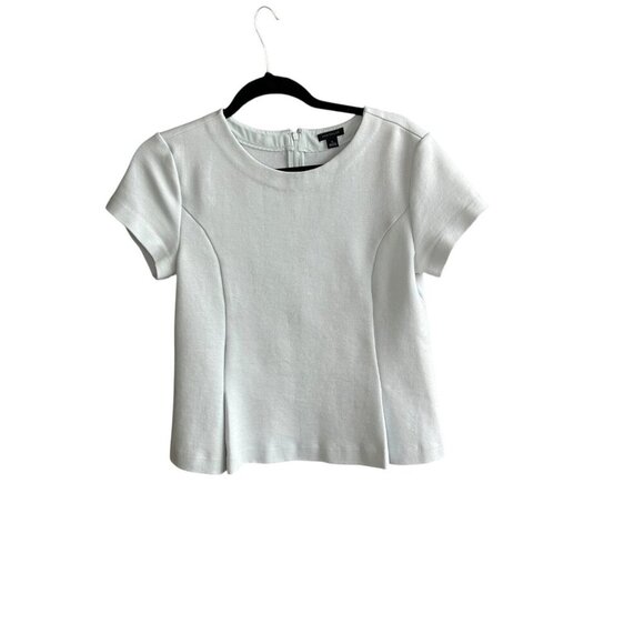 Ann Taylor Light Blue Short Sleeve Modest Pleated Peplum Knit Top Size Small - Picture 1 of 8